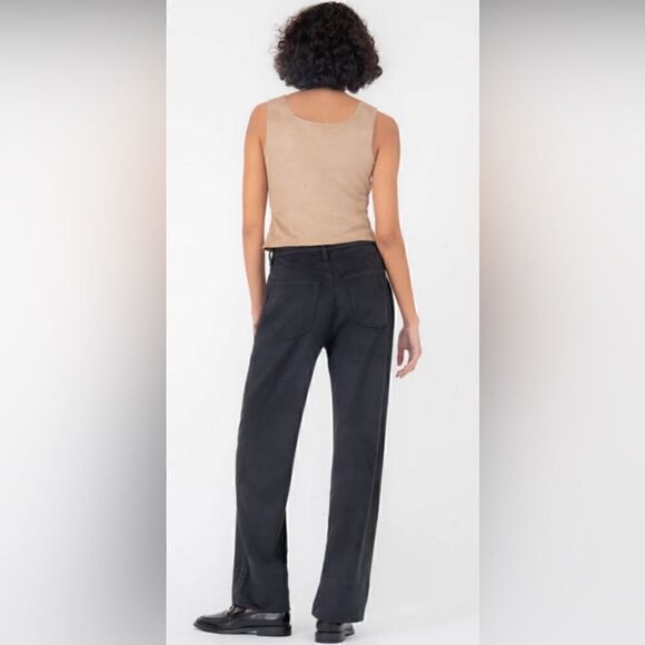 Anthro LEVEL 99 Dylan vegan suede Baggy Wide Leg black Trouser High Waisted. 29 - Picture 2 of 6